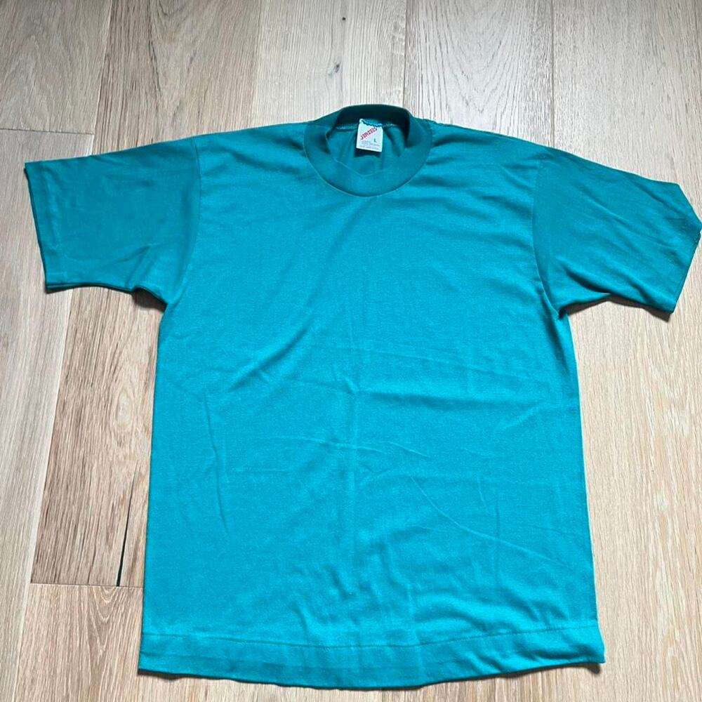 Vintage 90s Jerzees green blank t-shirt single stitch made in USA Size L